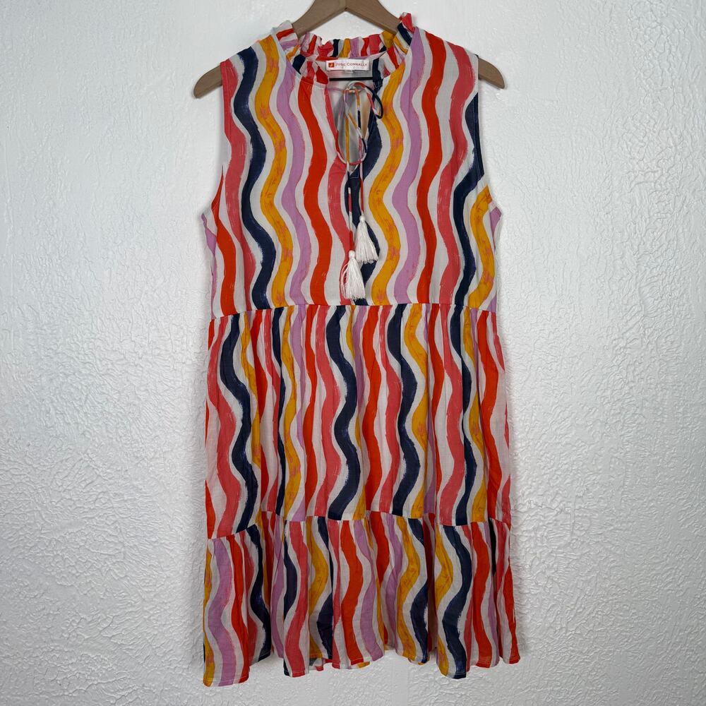 Jude Connally Mariah Dress 100% Cotton Voile Painted Multi Stripe Size Medium